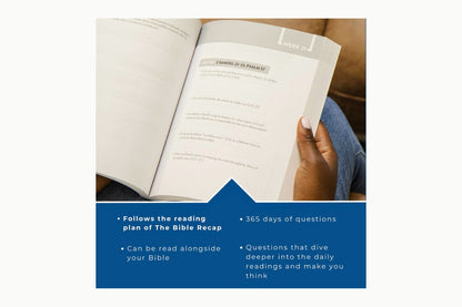 Open Bible Recap Study Guide showing daily questions and reading plan.